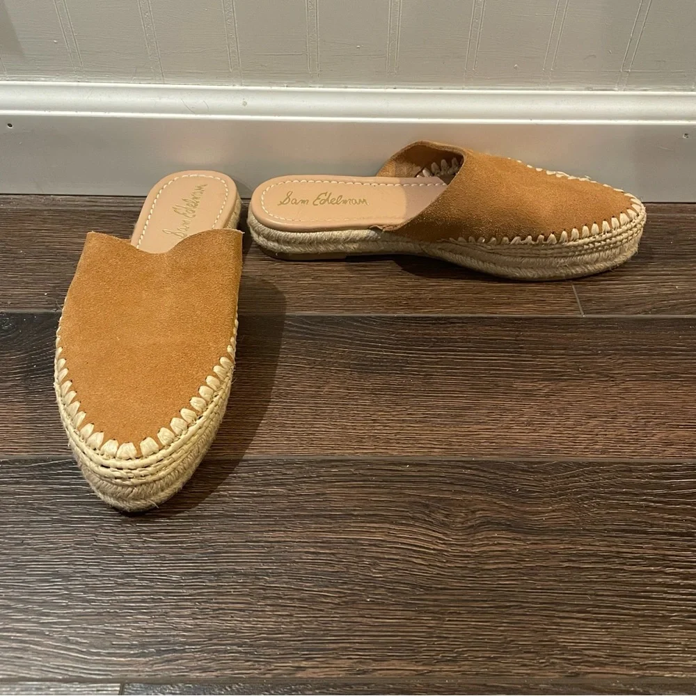 Sam Edelman Austin Suede Slip On Espadrille Mules Bohemian Western in Brown 7.5M - Picture 7 of 12